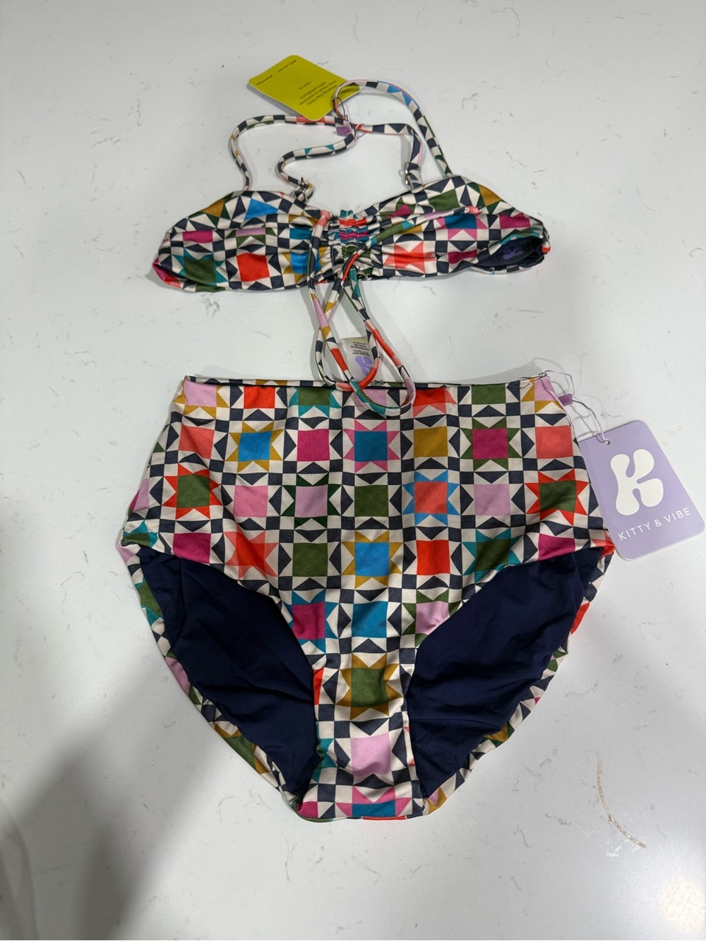Kitty and Vibe Bikini set xs Modcloth Multicolor Geo Print High-Waist Kids Biki